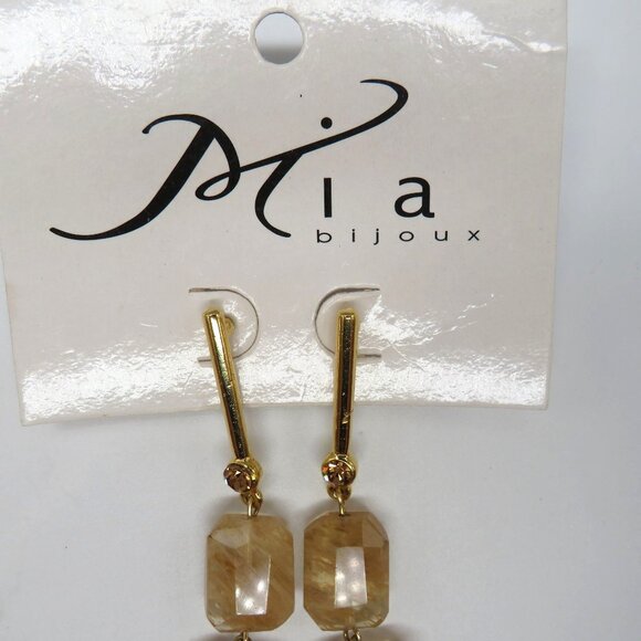 Mia Bijoux Earring Citrine Stone Amber Crystals Gold Tone Dangle Earrings New - Picture 4 of 10